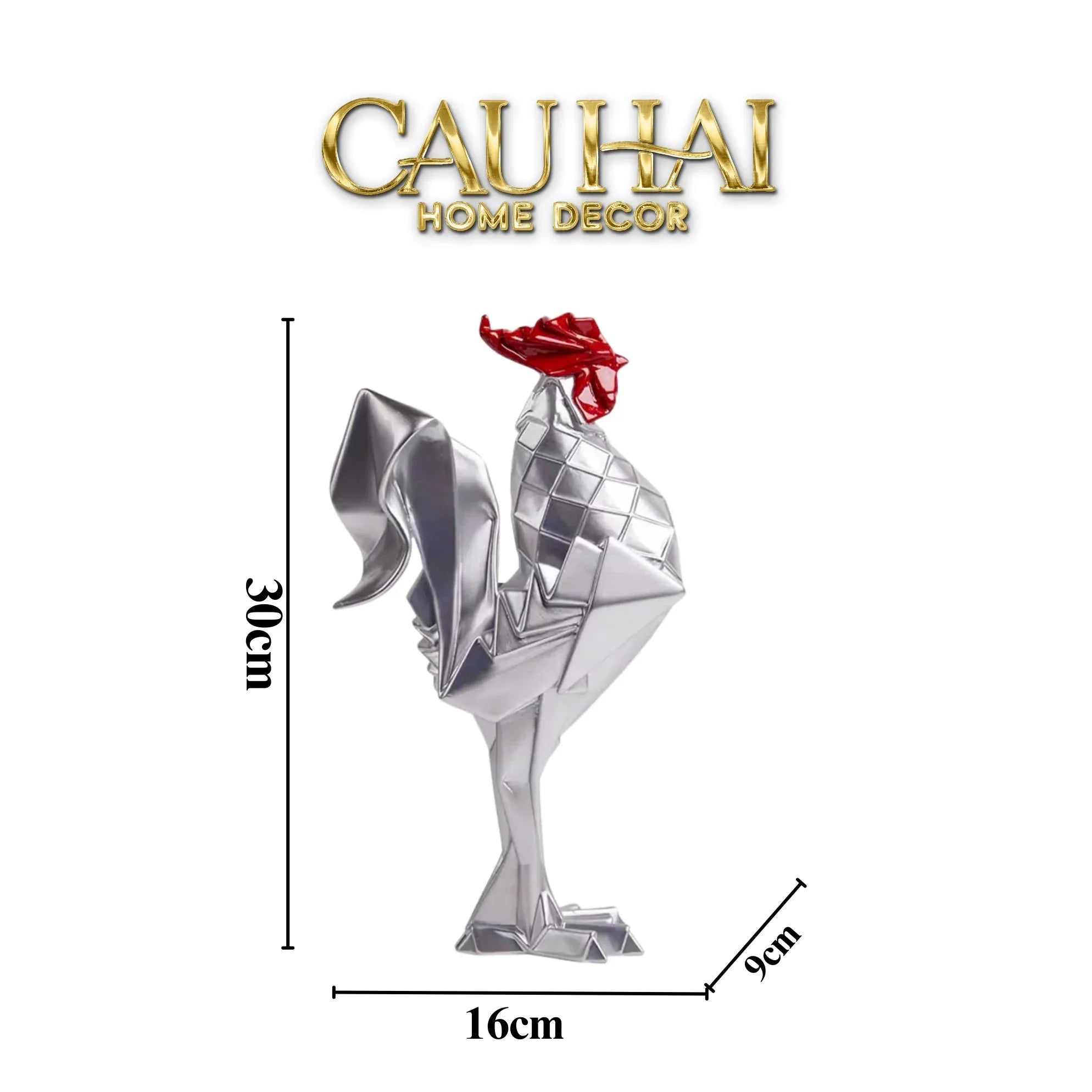 Elysian - Tượng Gà Trống Gallux Argenté Céleste Métallique-TƯỢNG TRANG TRÍ-CẬU HAI HOME DECOR