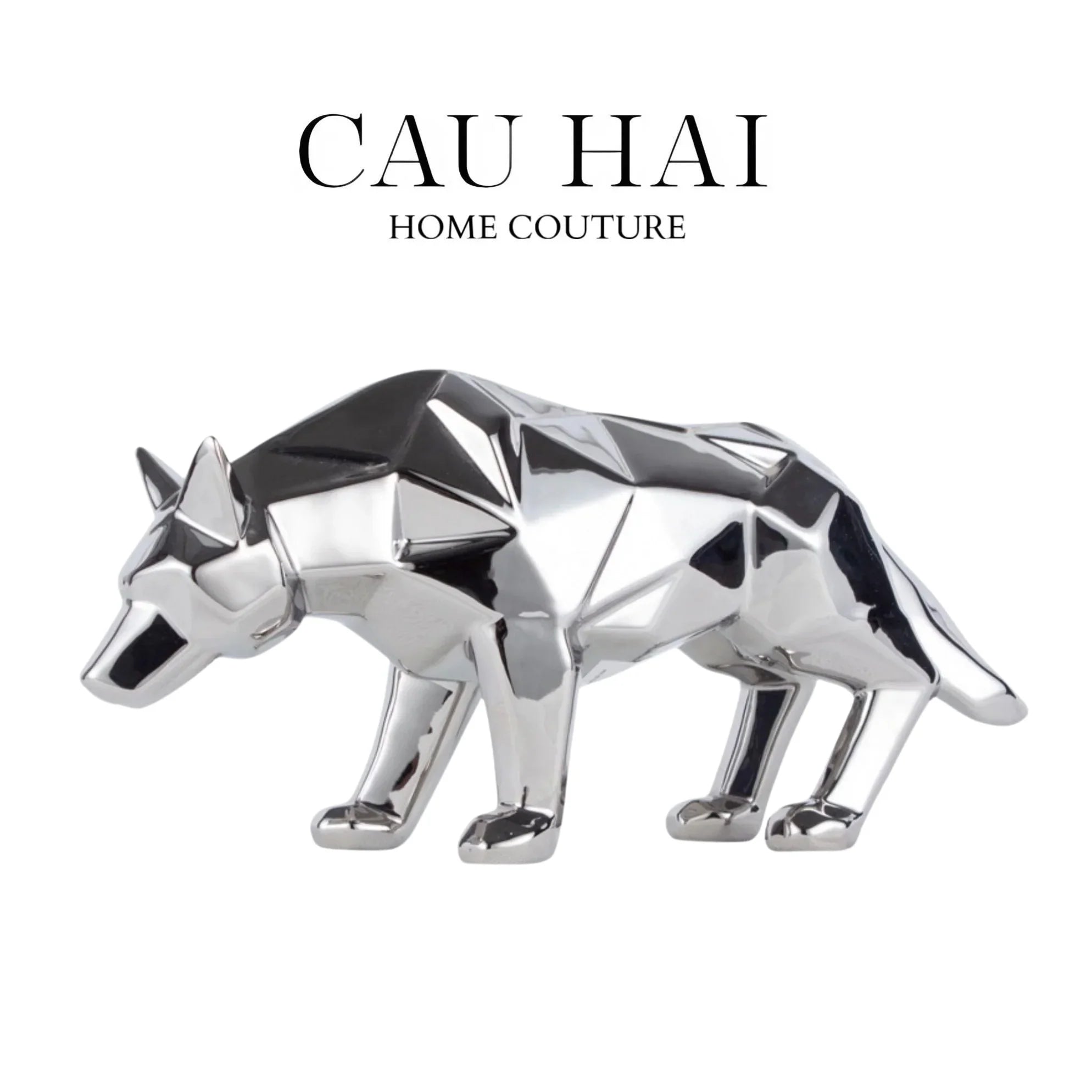 Elysian - Tượng Platinum Origami Art Wolf H20-30-TƯỢNG TRANG TRÍ-CẬU HAI HOME DECOR