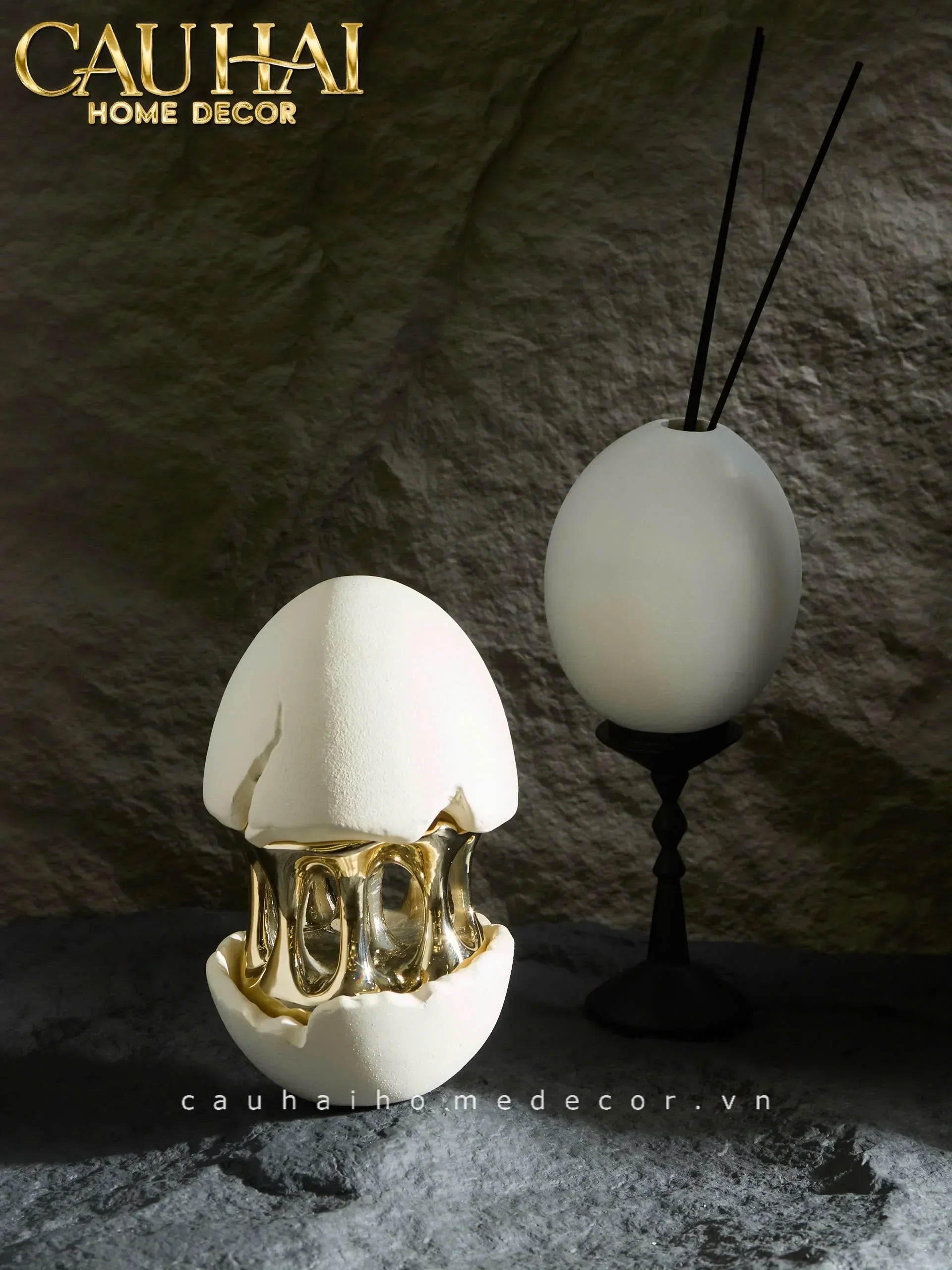 Elysian - Tượng Quả Trứng Hatching Egg 9x12x20-TƯỢNG TRANG TRÍ-CẬU HAI HOME DECOR