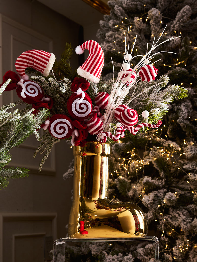 Fêtes Couture - Santa Candy Gold Chrome Boot Flower Pot