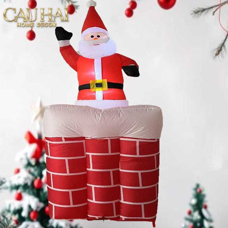 Fêtes Couture - Ông Già Noel Leo Ống Khói - Santa Salutation Cheminée-TRANG TRÍ GIÁNG SINH-CẬU HAI HOME DECOR