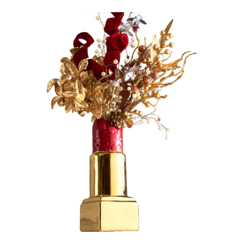 Fêtes Couture - Gold D.O Rouge Velvet Vase and Flowers Set