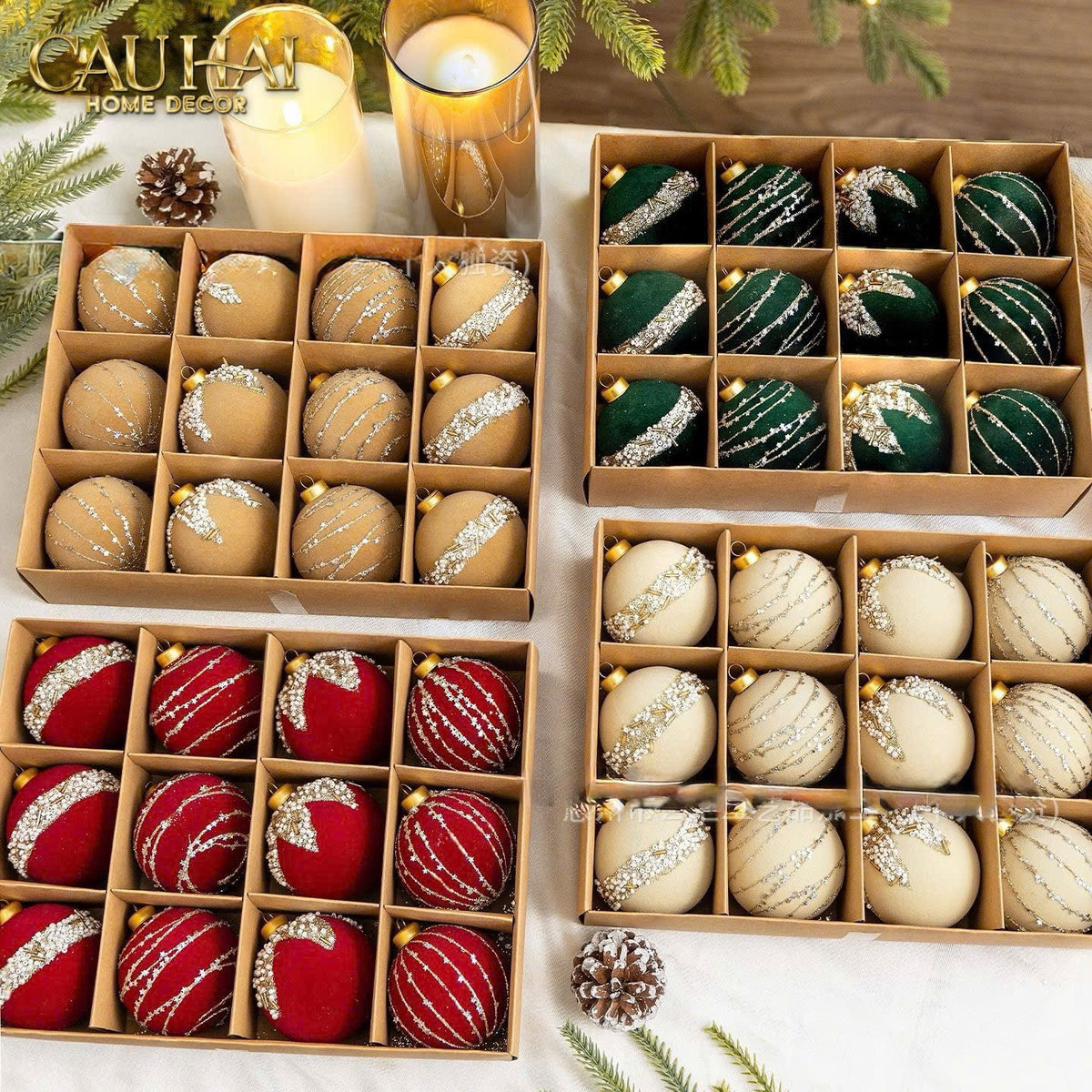 Fêtes Couture - Set Châu Nhung Rouge Velour Christmas Ornaments 16Pcs-TRANG TRÍ GIÁNG SINH-CẬU HAI HOME DECOR