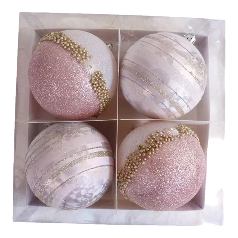 Fêtes Couture - Sparkle Bead Velour Christmas Ornaments - Medium 8.0 4Pcs
