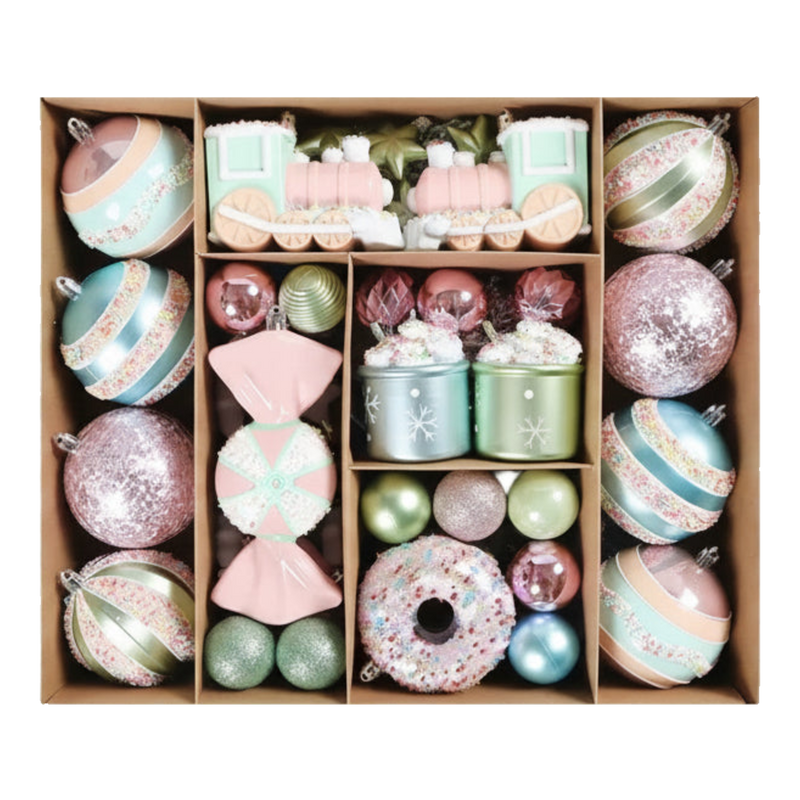 Fêtes Couture - Cotton Candy Plush Pink Christmas Ornament Set 70Pcs
