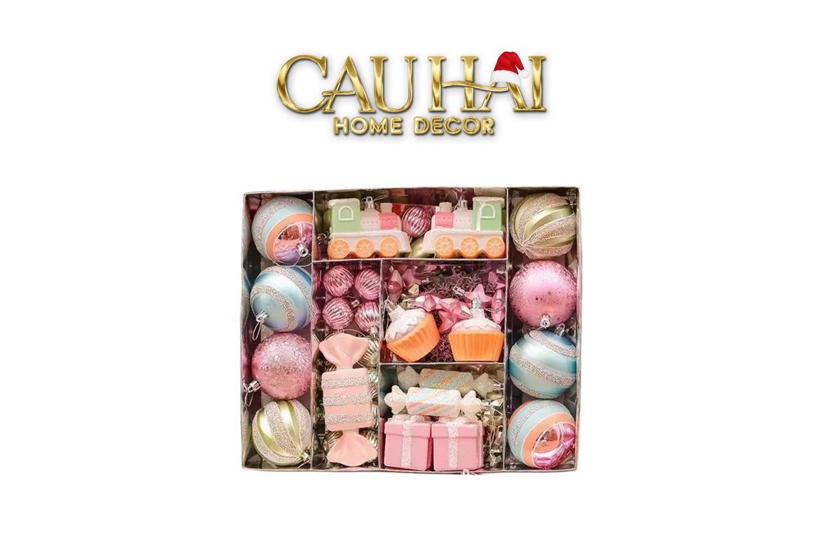 Fêtes Couture - Set Trái Châu Cotton Candy Brush Pink 70Pcs Christmas Ornaments-TRANG TRÍ GIÁNG SINH-CẬU HAI HOME DECOR