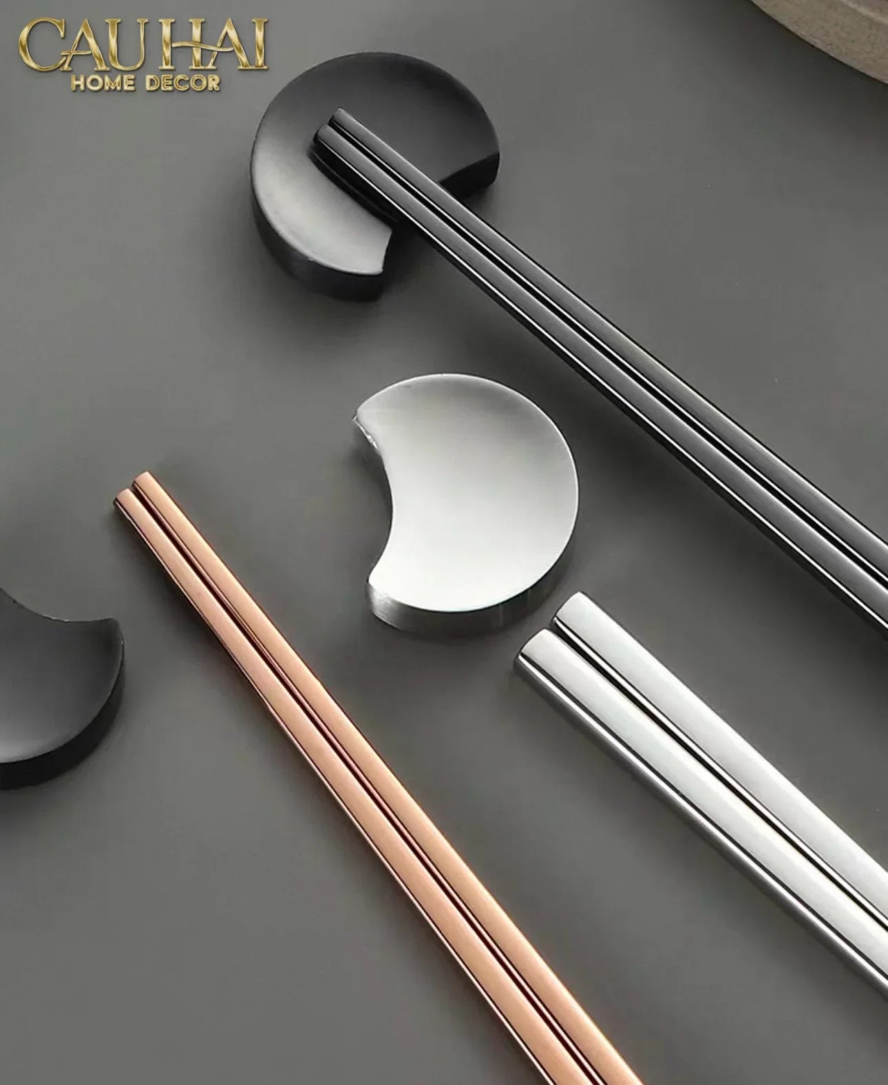 Gác Đũa Bán Nguyệt Golden Silver Cresent Lunar Chopsticks Racks 3.5-Dinner Cutlery Set Dao Muỗng Nĩa-CẬU HAI HOME DECOR