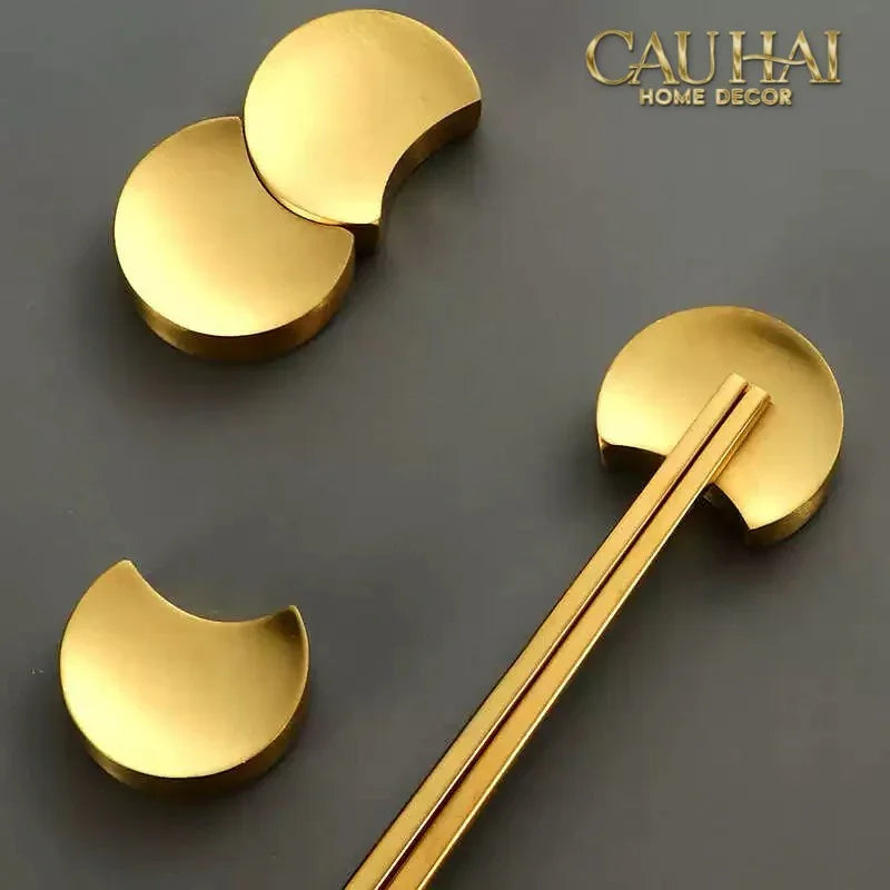 Gác Đũa Bán Nguyệt Golden Silver Cresent Lunar Chopsticks Racks 3.5-Dinner Cutlery Set Dao Muỗng Nĩa-CẬU HAI HOME DECOR