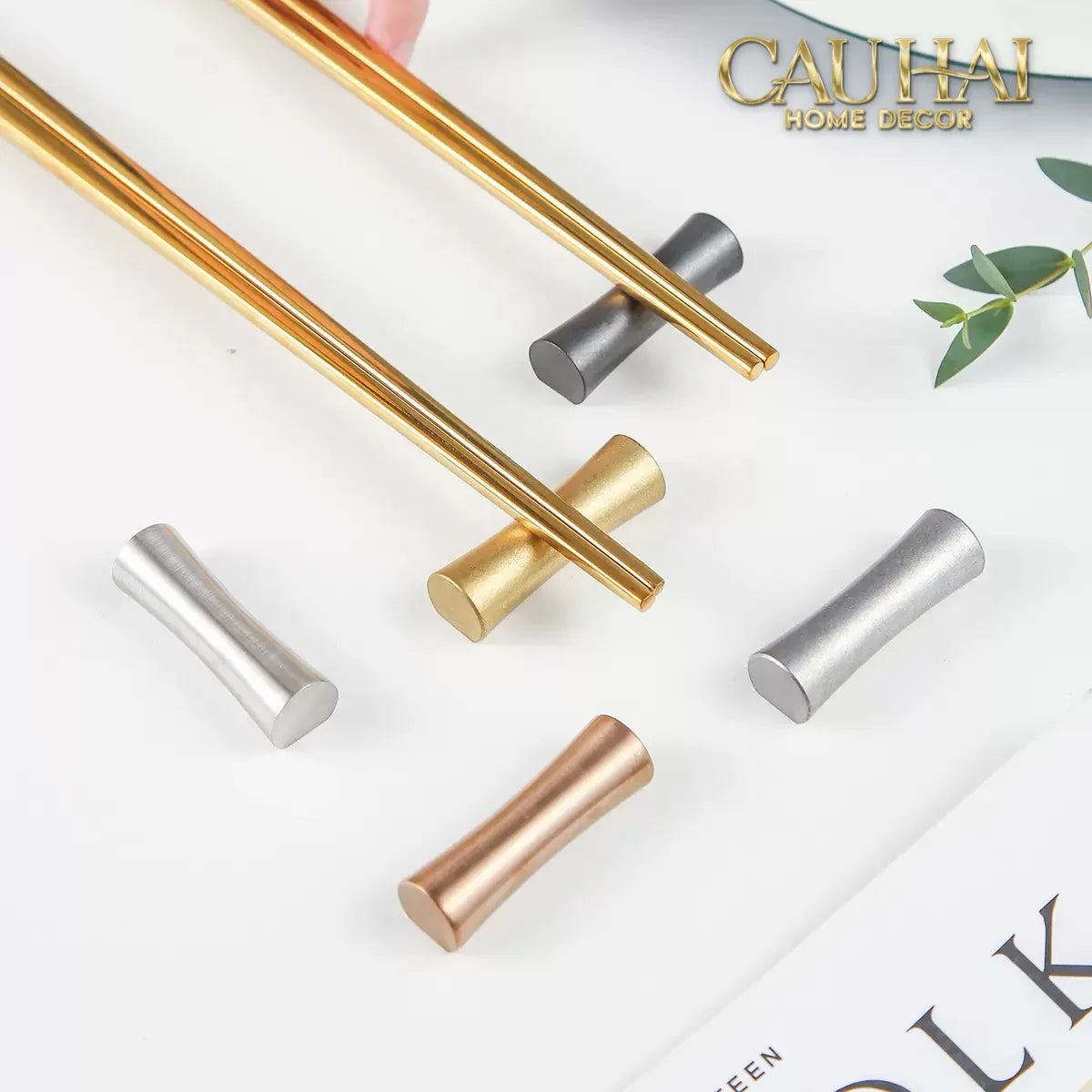 Gác Đũa Golden Scroll Chopsticks Racks 4.6-Dinner Cutlery Set Dao Muỗng Nĩa-CẬU HAI HOME DECOR