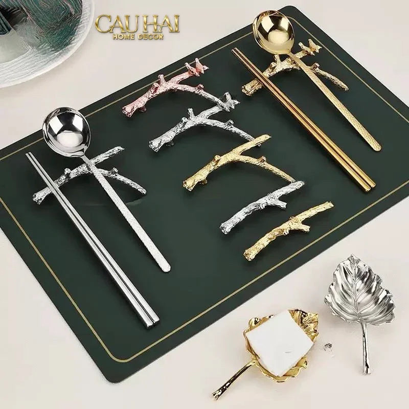 Gác Đũa Nhánh Cây Golden Bird Branch Harmony Premium Chopstick Rack 11 x 8.4 cm-CẬU HAI HOME DECOR