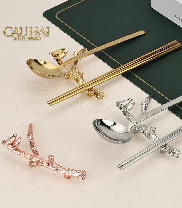 Gác Đũa Nhánh Cây Golden Bird Branch Harmony Premium Chopstick Rack 11 x 8.4 cm-CẬU HAI HOME DECOR