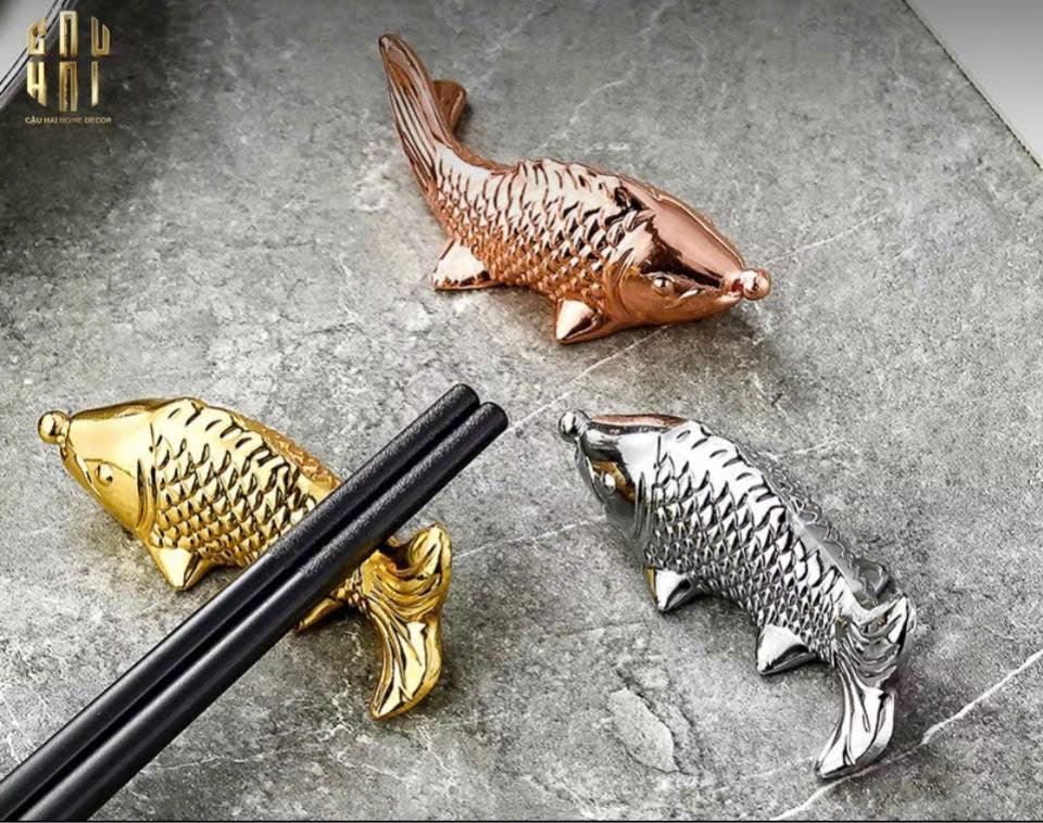 Gác Đũa - Stainless Steel Chopstick Rest Gold Fish-Dinner Cutlery Set Dao Muỗng Nĩa-CẬU HAI HOME DECOR