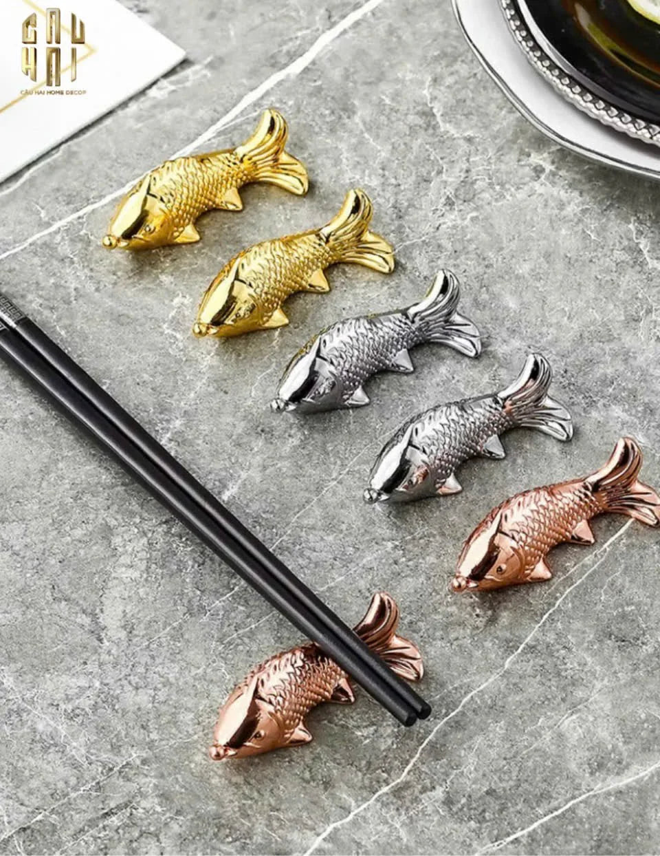 Gác Đũa - Stainless Steel Chopstick Rest Gold Fish-Dinner Cutlery Set Dao Muỗng Nĩa-CẬU HAI HOME DECOR