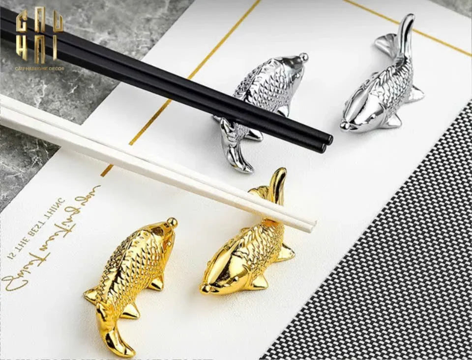 Gác Đũa - Stainless Steel Chopstick Rest Gold Fish-Dinner Cutlery Set Dao Muỗng Nĩa-CẬU HAI HOME DECOR