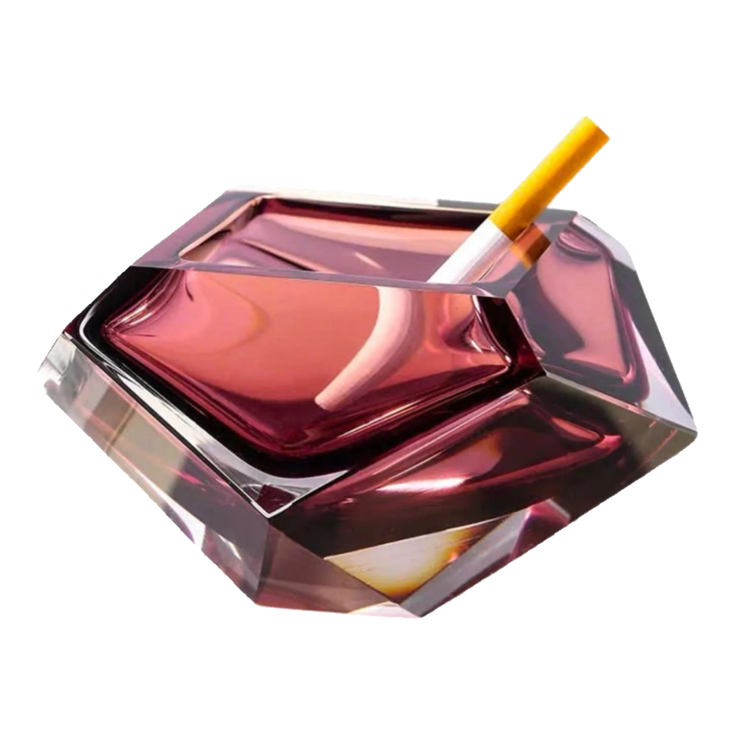 Maison Couture -  Gạt Tàn Pha Lê Ruby Cristallerie Rouge Ambré Diamant Ashtray 7x14