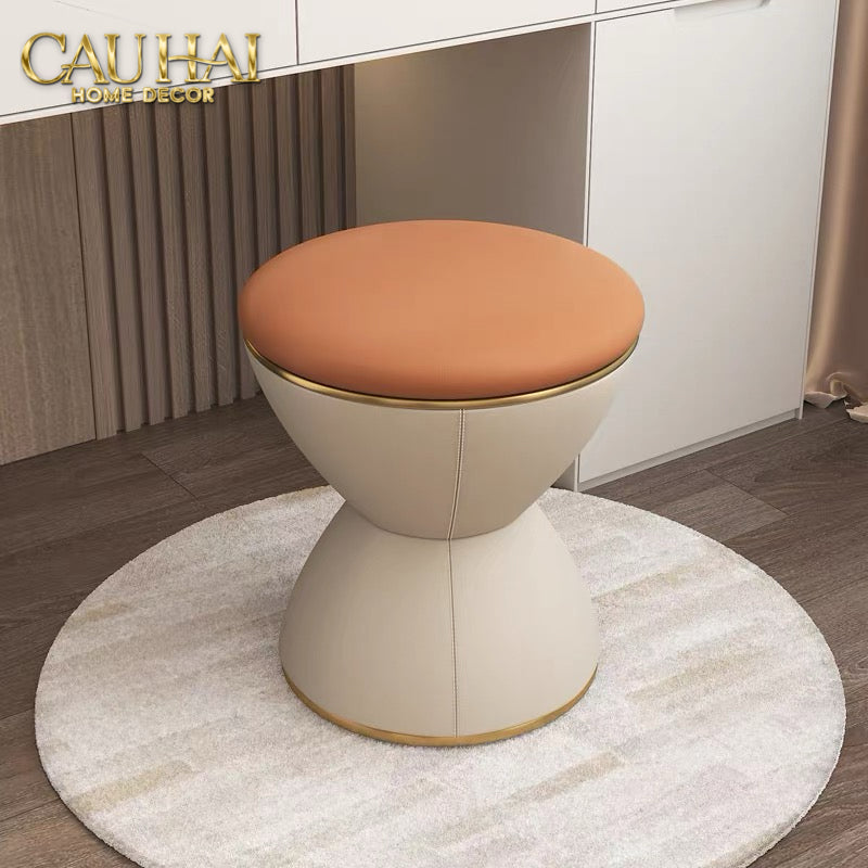 Ghế Đôn Da Hourglass Atelier Ivory H37-Đồng hồ Cát-CẬU HAI HOME DECOR