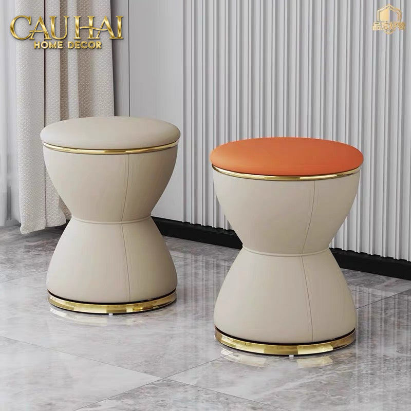 Ghế Đôn Da Hourglass Atelier Ivory H37-Đồng hồ Cát-CẬU HAI HOME DECOR