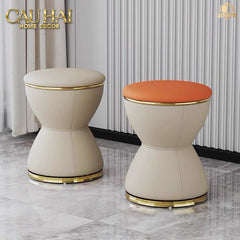 Ghế Đôn Da Hourglass Atelier Ivory H37-Đồng hồ Cát-CẬU HAI HOME DECOR