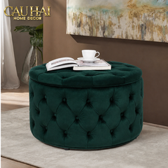 Ghế Đôn Nhung Tròn Chester Époque Emerald 90x40-NỘI THẤT-CẬU HAI HOME DECOR
