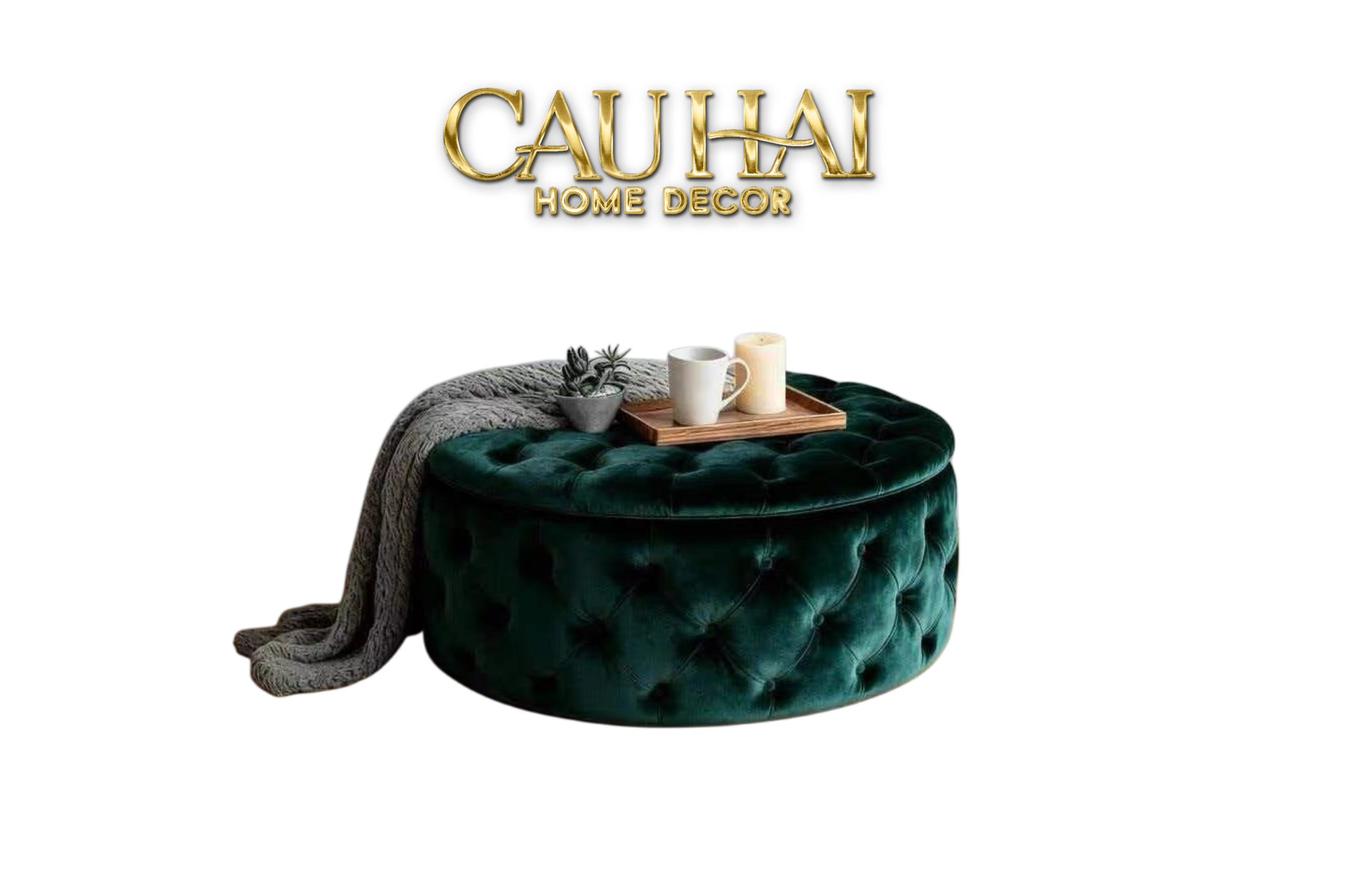 Ghế Đôn Nhung Tròn Chester Époque Emerald 90x40-NỘI THẤT-CẬU HAI HOME DECOR