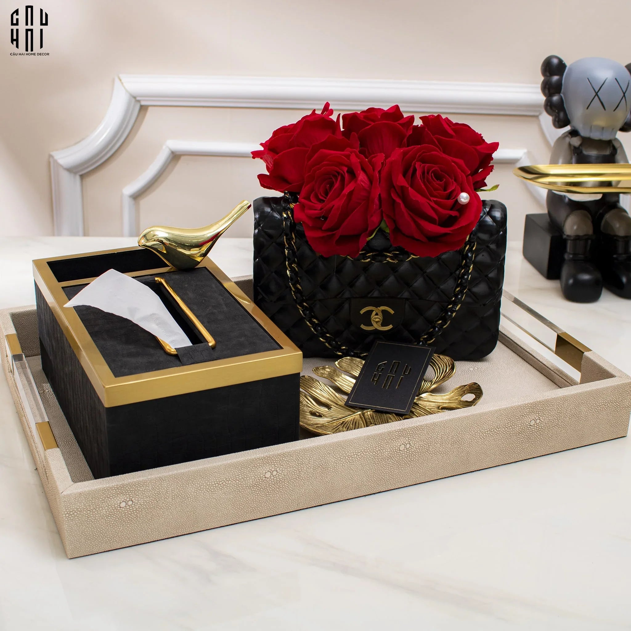 Giỏ Cắm Hoa Composite Coco Classic Lady Bag Ss25-KHAY TRANG TRÍ-CẬU HAI HOME DECOR