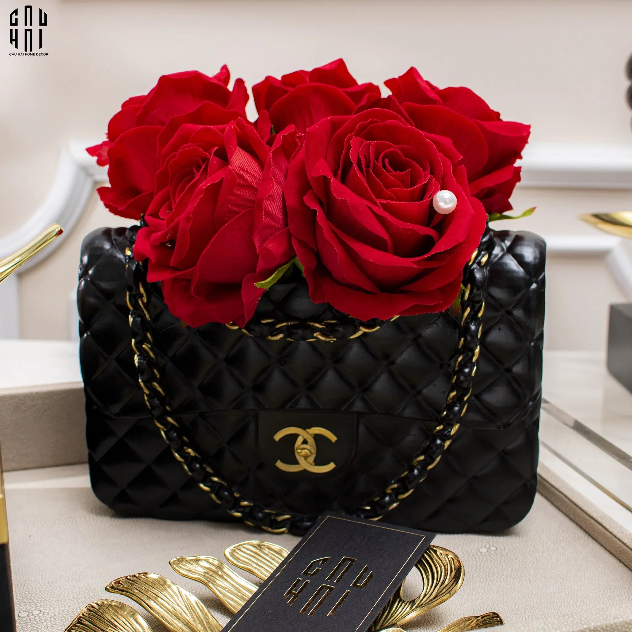 Giỏ Cắm Hoa Composite Coco Classic Lady Bag Ss25-KHAY TRANG TRÍ-CẬU HAI HOME DECOR