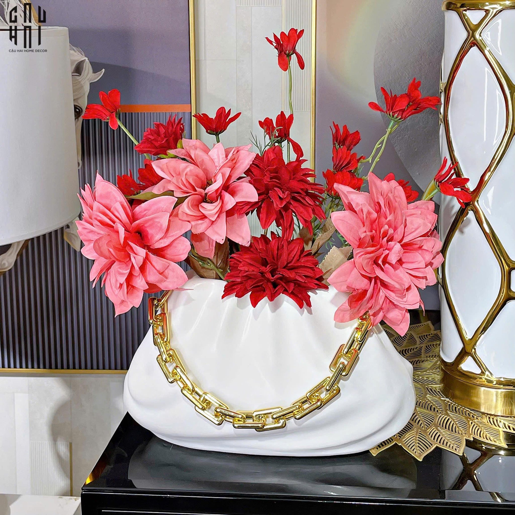 Giỏ Cắm Hoa Composite Golden Chain Ss25-KHAY TRANG TRÍ-CẬU HAI HOME DECOR