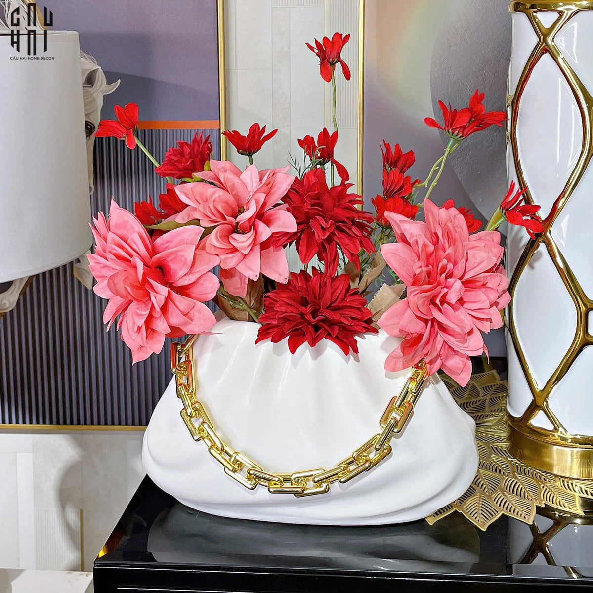 Giỏ Cắm Hoa Composite Golden Chain Ss25-KHAY TRANG TRÍ-Đối tác tại Trung Quốc theo từng đơn đặt hàng-CẬU HAI HOME DECOR