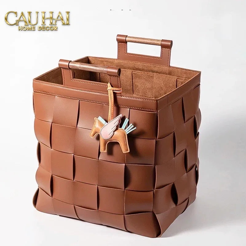 Giỏ Đựng Đồ Lux Leather Caramel Woven Laundry Bag - Special Charm.-KHAY TRANG TRÍ-CẬU HAI HOME DECOR