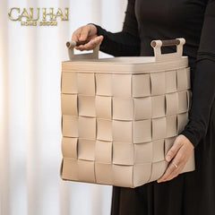 Giỏ Đựng Đồ Lux Leather Caramel Woven Laundry Bag - Special Charm.-KHAY TRANG TRÍ-CẬU HAI HOME DECOR
