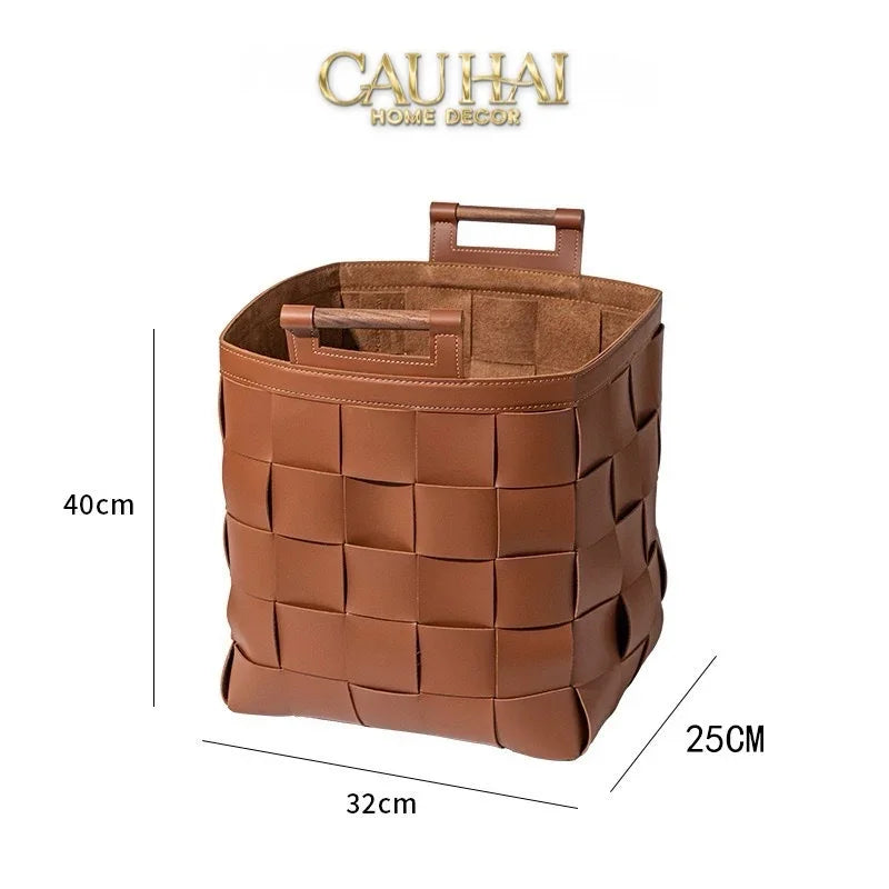 Giỏ Đựng Đồ Lux Leather Caramel Woven Laundry Bag - Special Charm.-KHAY TRANG TRÍ-CẬU HAI HOME DECOR