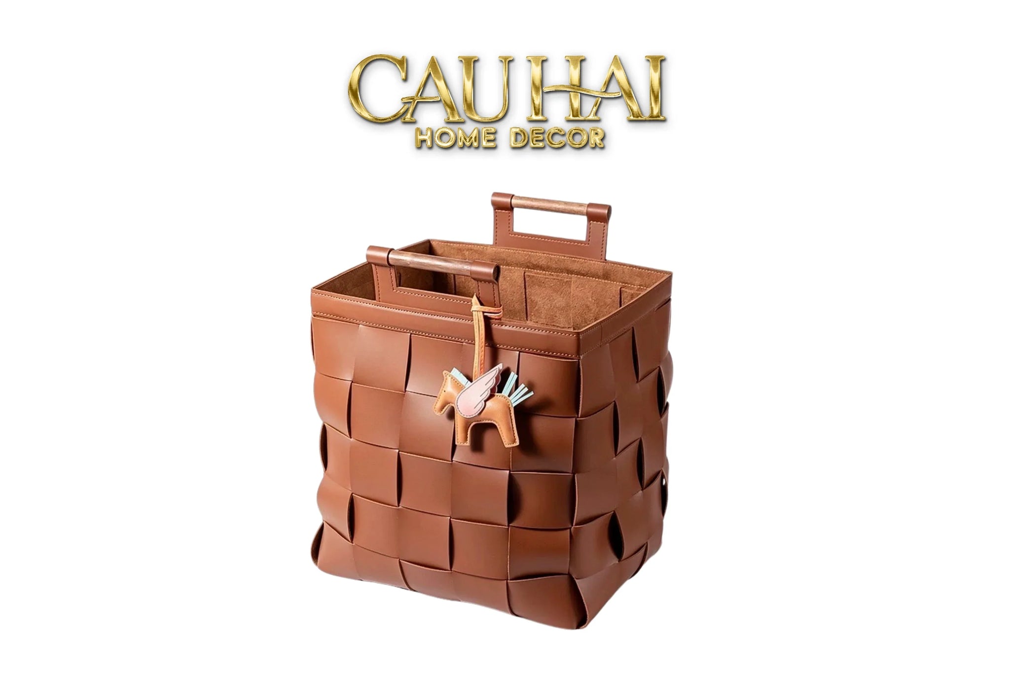 Giỏ Đựng Đồ Lux Leather Caramel Woven Laundry Bag - Special Charm.-KHAY TRANG TRÍ-CẬU HAI HOME DECOR