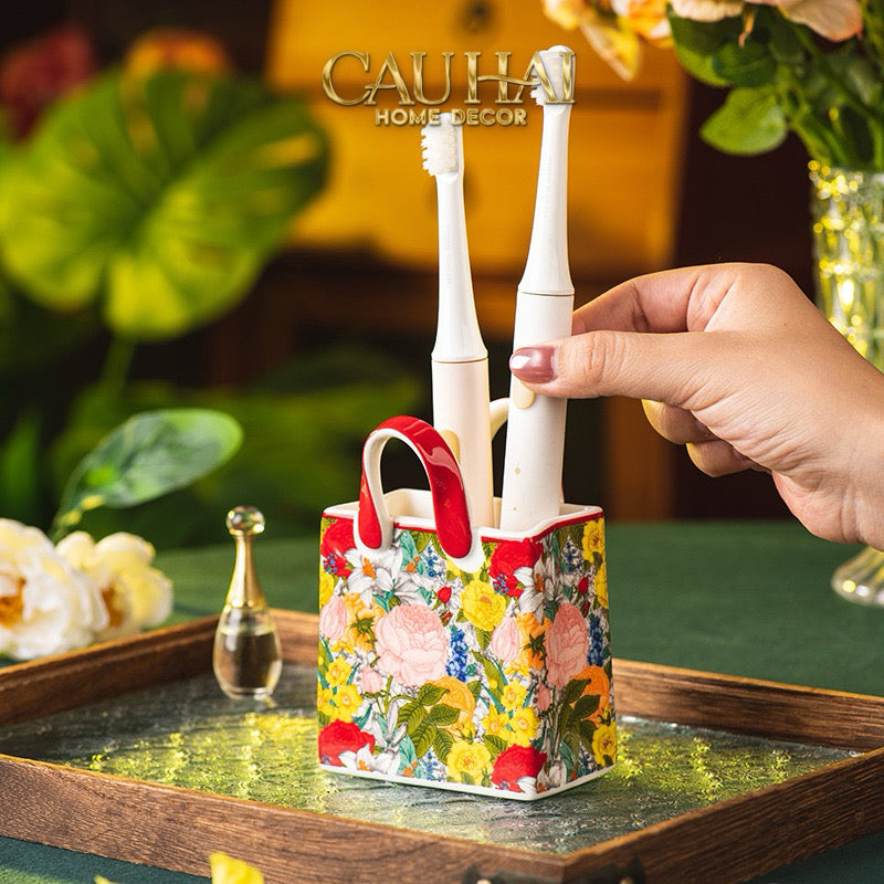 Giỏ Hoa Gốm Sứ Ceramic Floral-KHAY TRANG TRÍ-CẬU HAI HOME DECOR