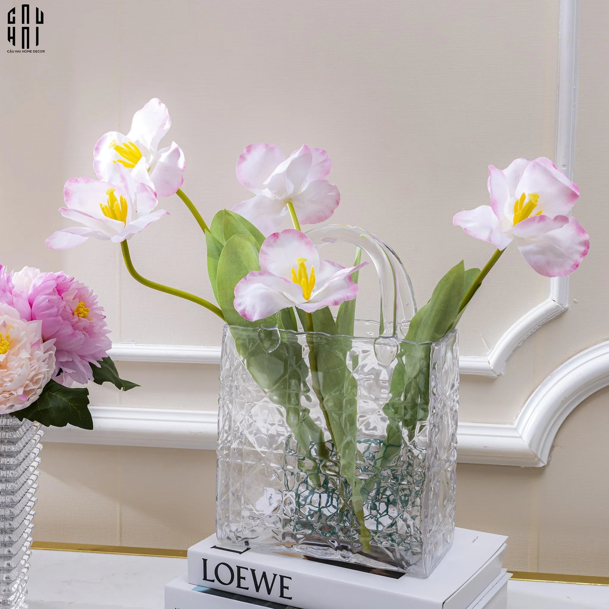 Giỏ Hoa Thuỷ Tinh White D.O-KHAY TRANG TRÍ-CẬU HAI HOME DECOR