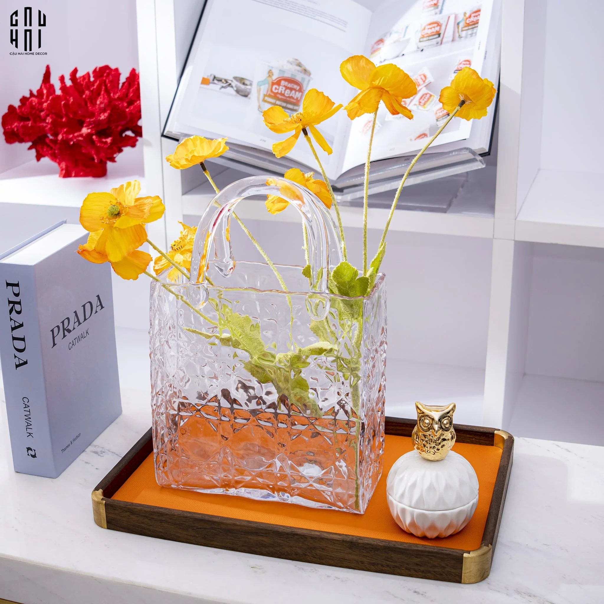 Giỏ Hoa Thuỷ Tinh White D.O-KHAY TRANG TRÍ-CẬU HAI HOME DECOR
