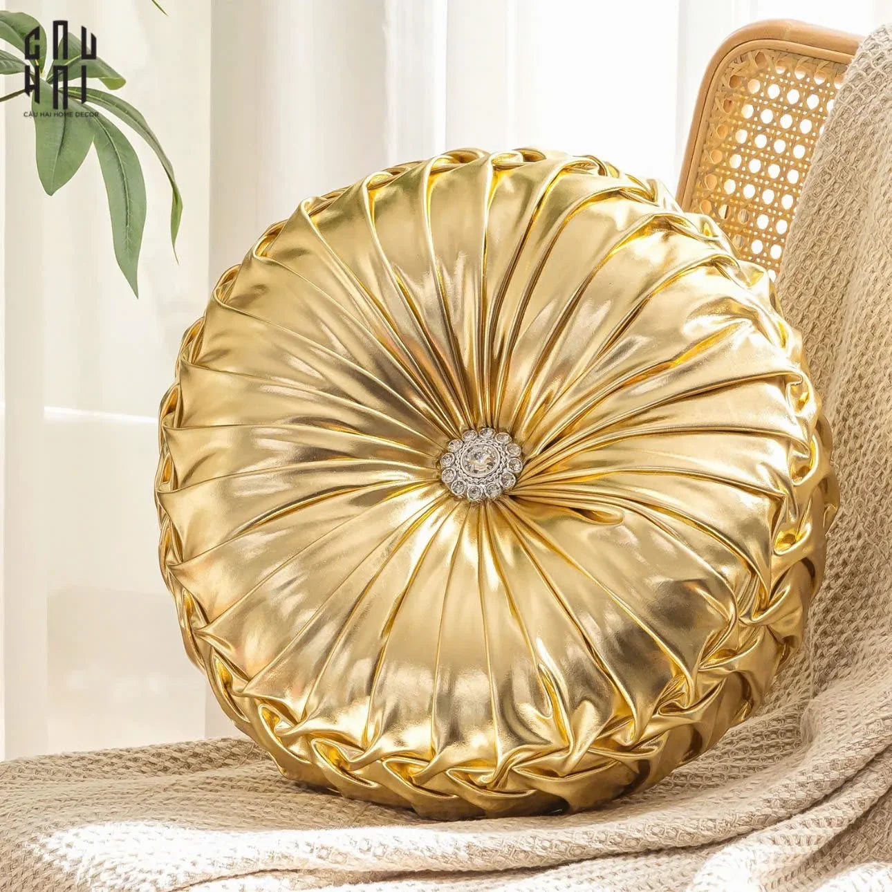 Gối Da Bóng Stunning Kelly - Gold-VỎ GỐI-CẬU HAI HOME DECOR