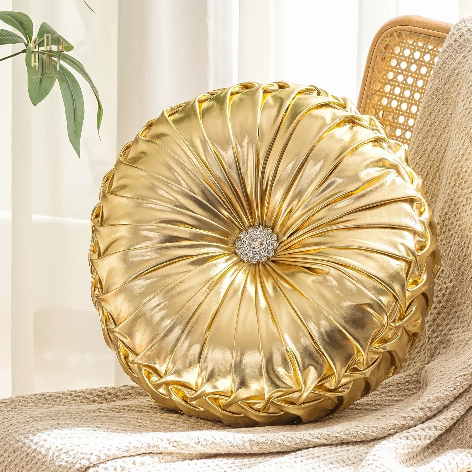 Gối Da Bóng Stunning Kelly - Gold-VỎ GỐI-CẬU HAI HOME DECOR