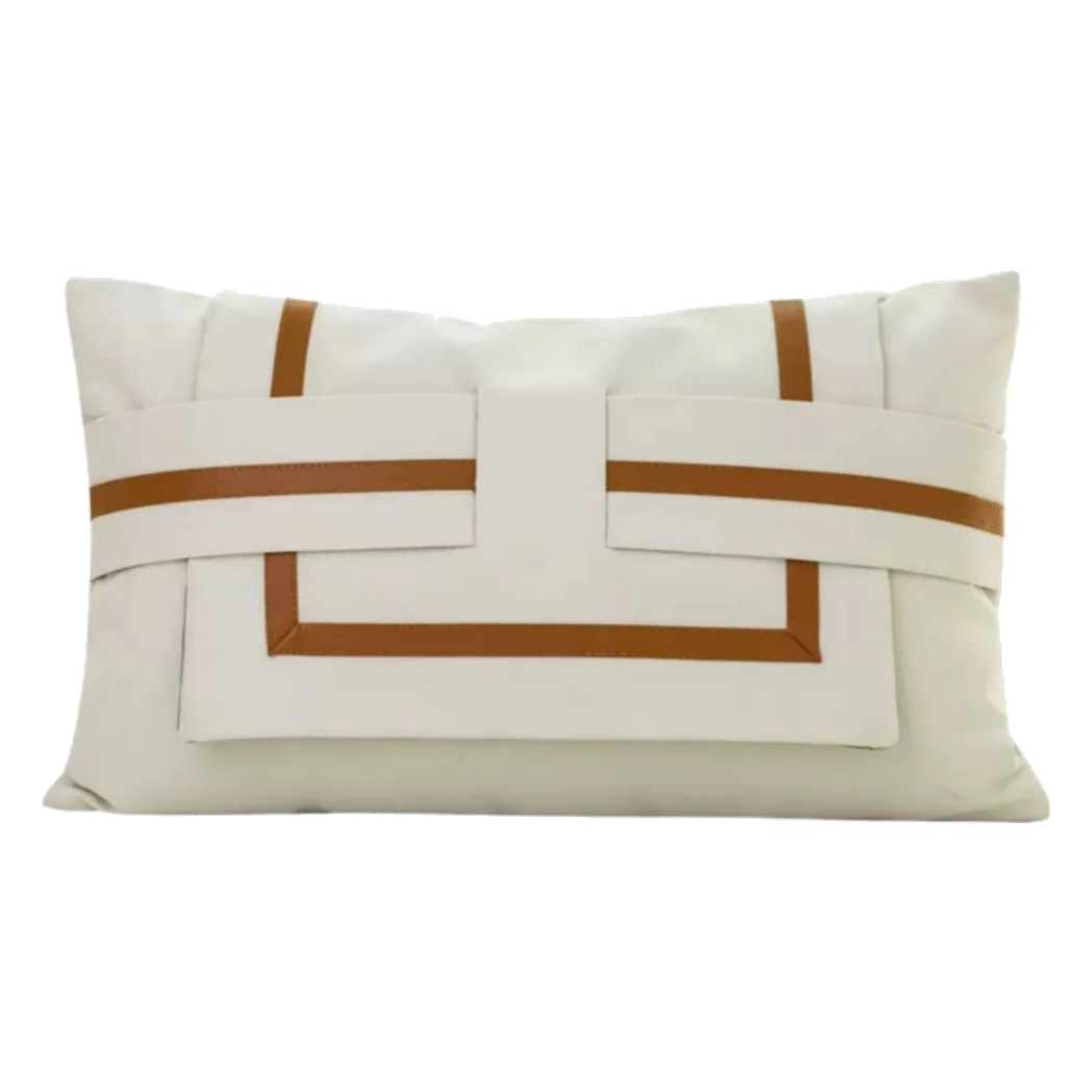 Gối Da Cadre Harnais Ivory Cognac 30x50