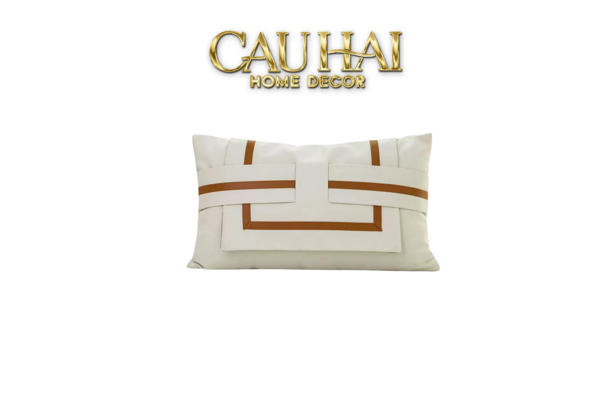 Gối Da Cadre Harnais Ivory Cognac 30x50-VỎ GỐI SOFA-CẬU HAI HOME DECOR-CẬU HAI HOME DECOR