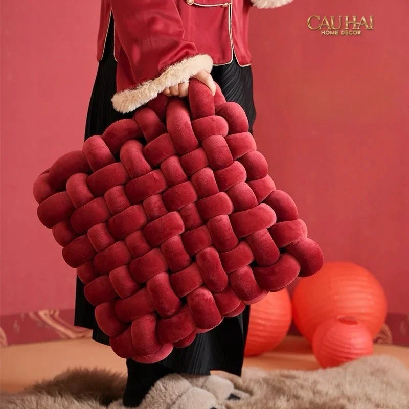 Gối Đan Sweet Burgundy Biscuits-VỎ GỐI-CẬU HAI HOME DECOR