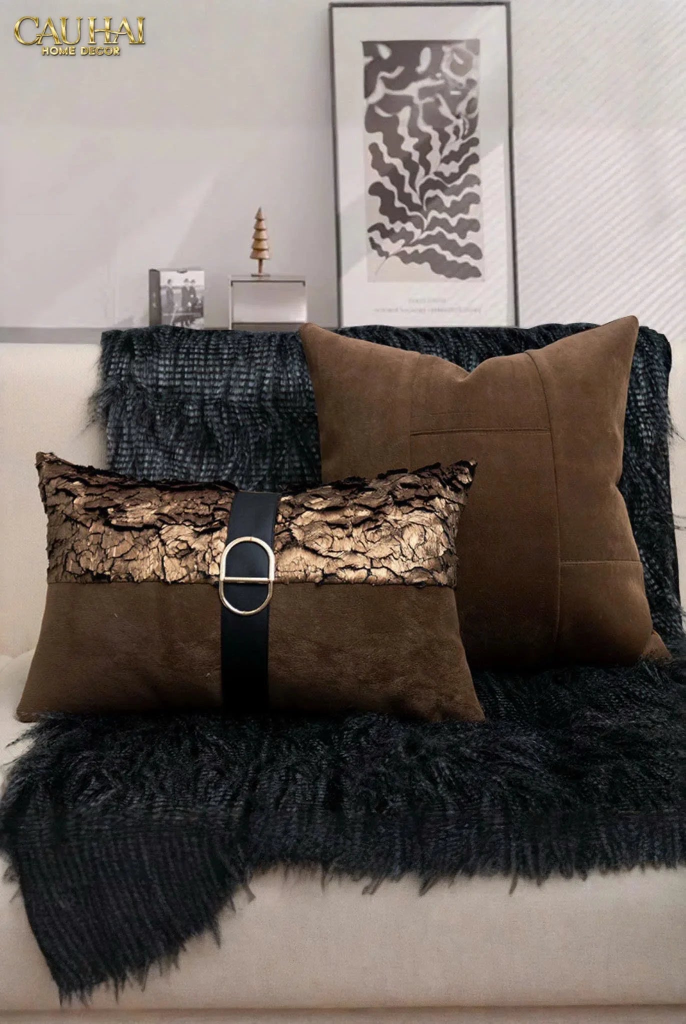 Gối Jacquard Galliano D’Or Bronze Leather 30X50-VỎ GỐI-CẬU HAI HOME DECOR