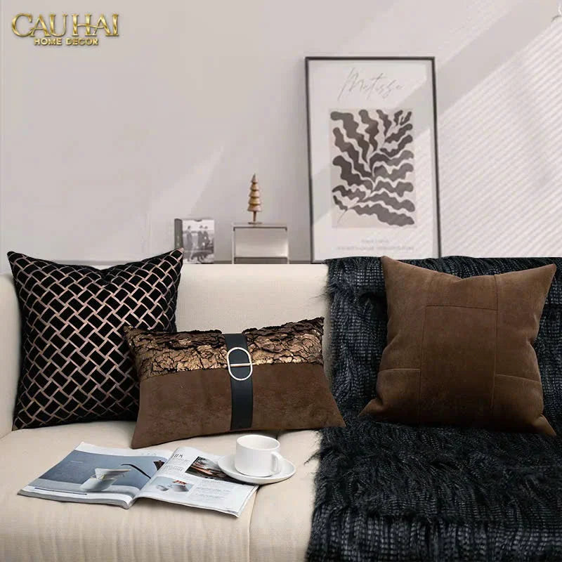 Gối Jacquard Galliano D’Or Bronze Leather 30X50-VỎ GỐI-CẬU HAI HOME DECOR