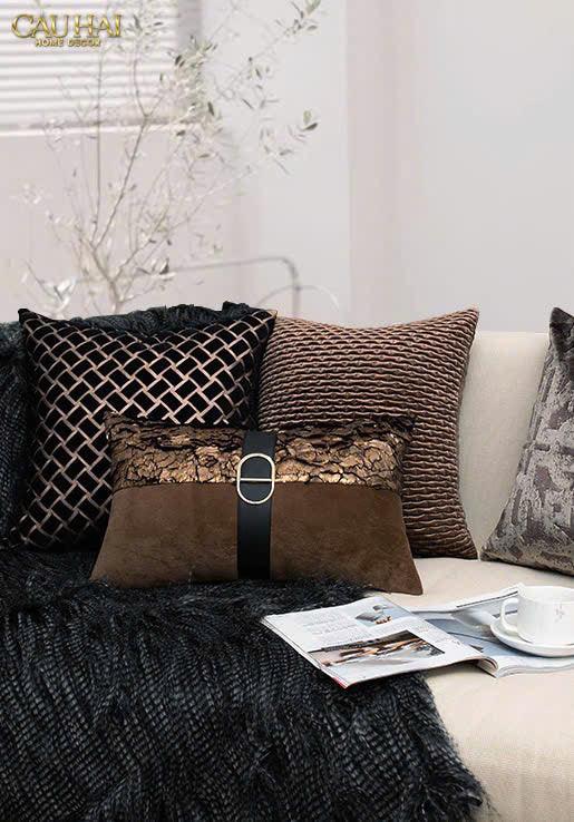 Gối Jacquard Galliano D’Or Bronze Leather 30X50-VỎ GỐI-CẬU HAI HOME DECOR