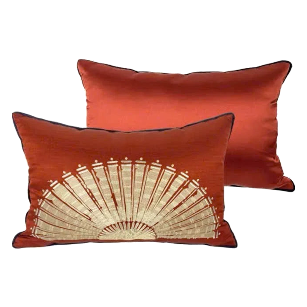 Gối Jacquard Rouge Oriental Éventail Lunaire d'Or 35x50 - Cậu Hai Home Decor