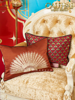 Gối Jacquard Rouge Oriental Éventail Lunaire d’Or 35x50-VỎ GỐI-CẬU HAI HOME DECOR