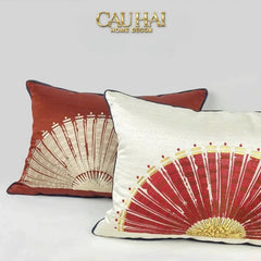Gối Jacquard Rouge Oriental Éventail Lunaire d’Or 35x50-VỎ GỐI-CẬU HAI HOME DECOR