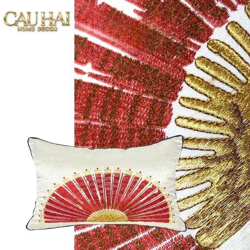 Gối Jacquard Rouge Oriental Éventail Lunaire d’Or 35x50-VỎ GỐI-CẬU HAI HOME DECOR