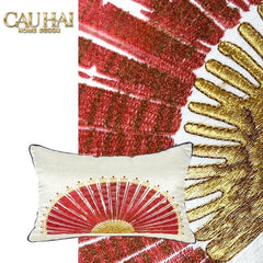 Gối Jacquard Rouge Oriental Éventail Lunaire d’Or 35x50-VỎ GỐI-CẬU HAI HOME DECOR
