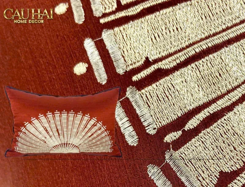 Gối Jacquard Rouge Oriental Éventail Lunaire d’Or 35x50-VỎ GỐI-CẬU HAI HOME DECOR
