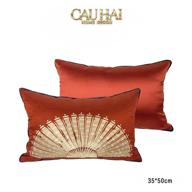 Gối Jacquard Rouge Oriental Éventail Lunaire d’Or 35x50-VỎ GỐI-CẬU HAI HOME DECOR